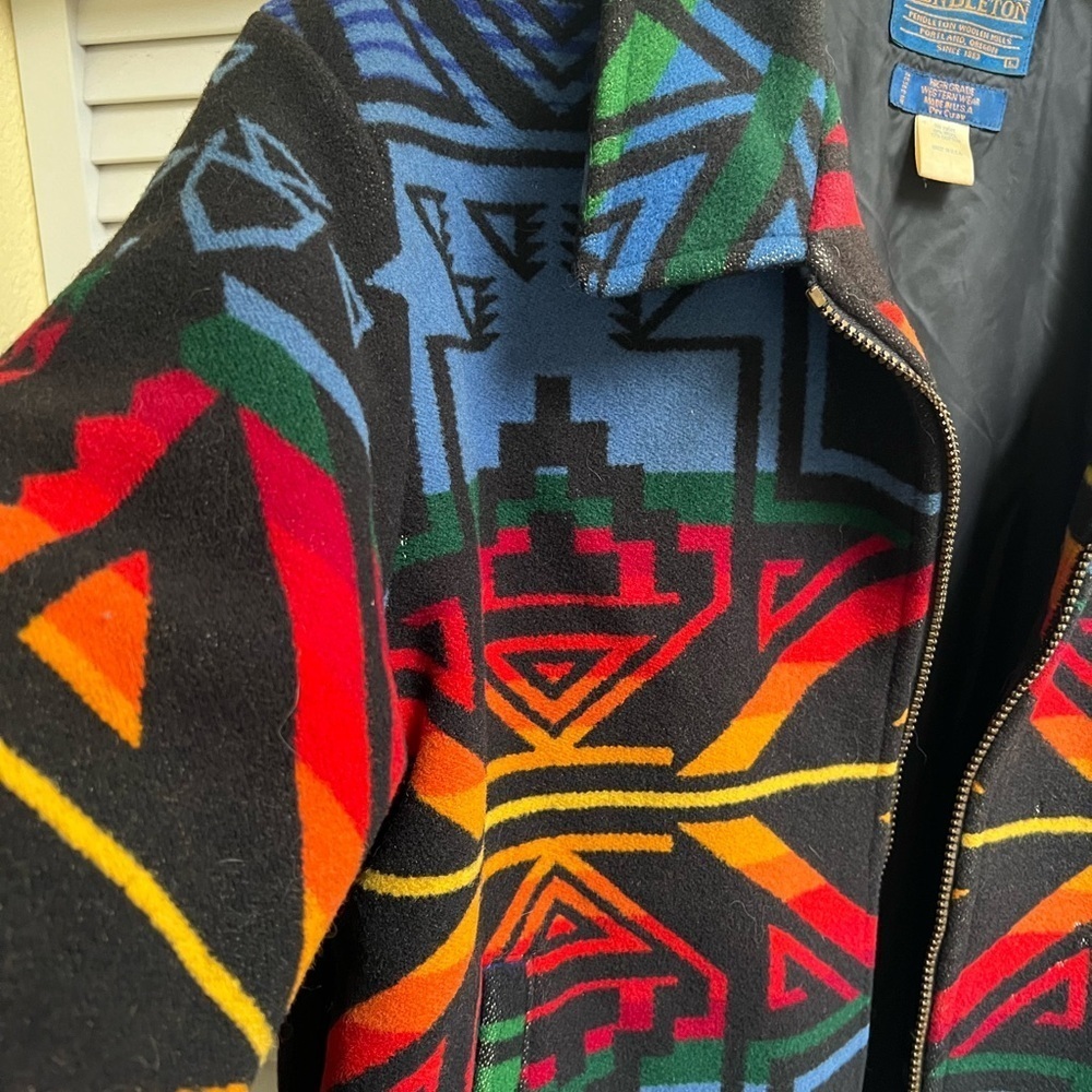Vintage Aztec Print PENDLETON Women’s Sz L Wool Bomber Jacket Rare - Picture 14 of 16